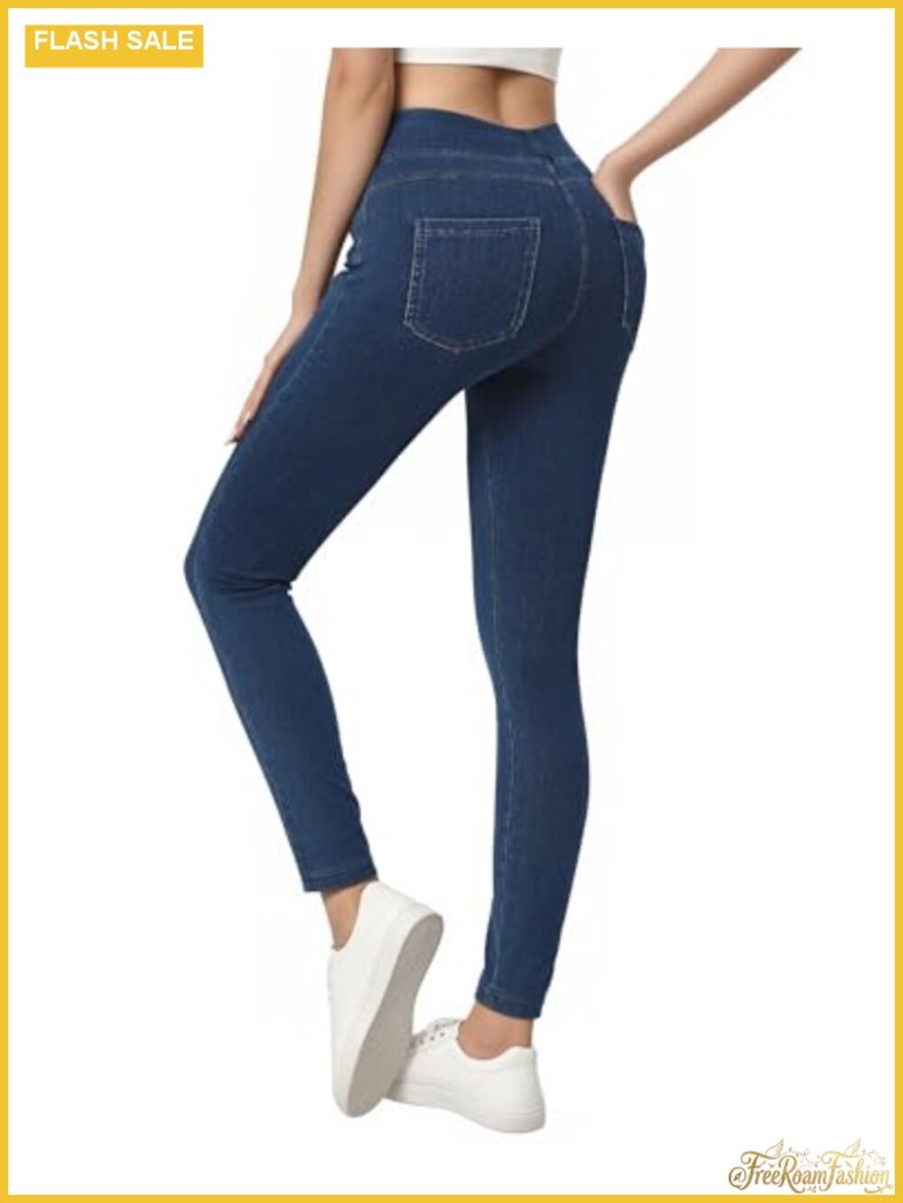 High Waisted Tummy Control Jeggings with Pockets Stretchy Skinny Pull On Denim